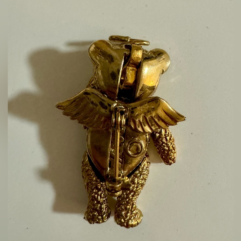 Batya Bear Angel brooch pin pendant convertible jewelry aged gold tone hearts - Picture 3 of 5